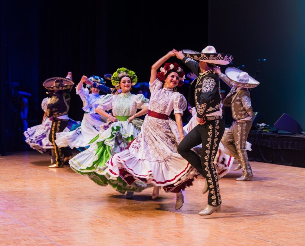 Mexican folkloric dancers in colorful costumes
