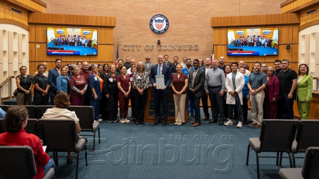 Group photo in Edinburg city council chamber