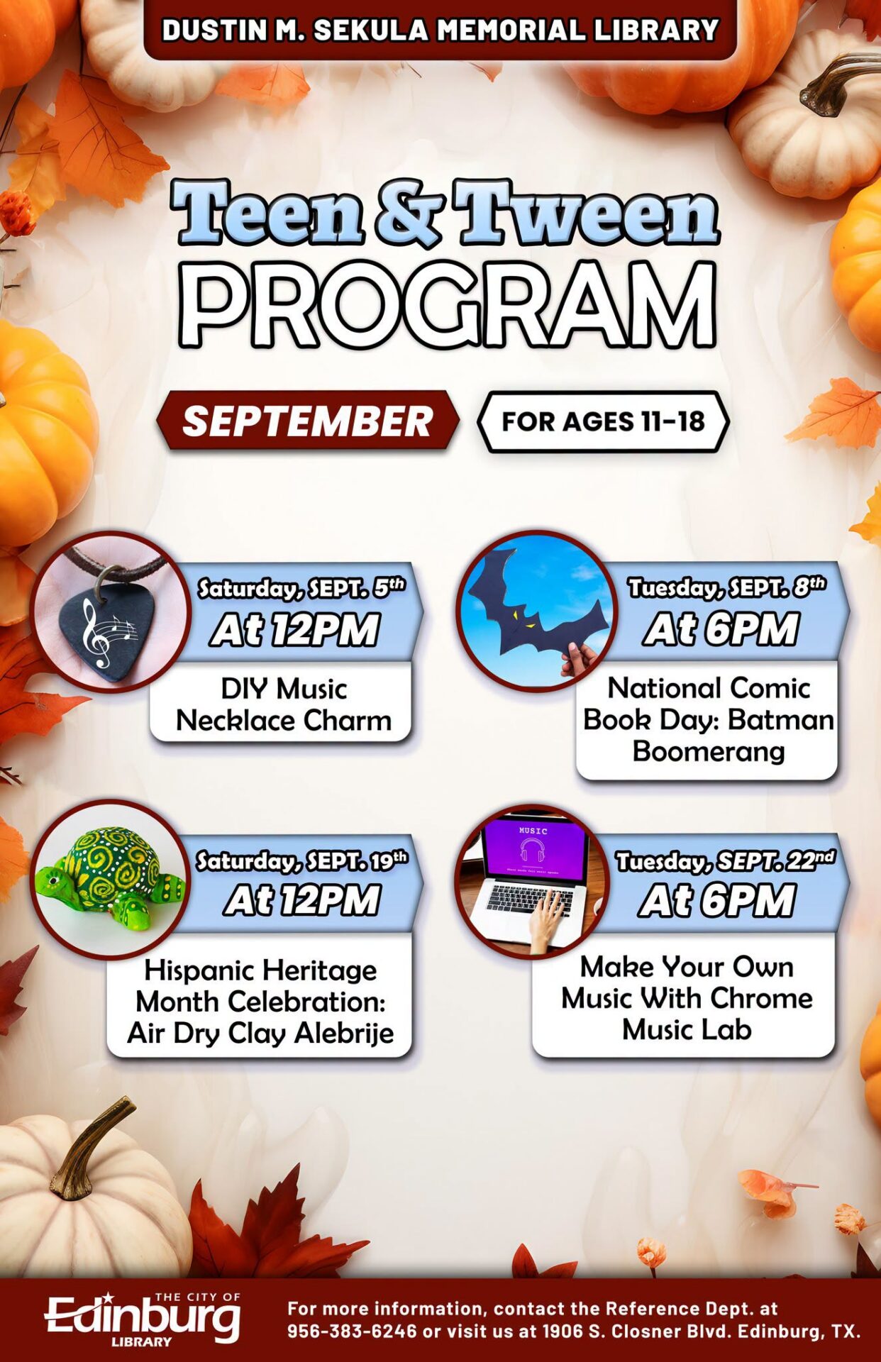 Teen and Tween September program library flyer