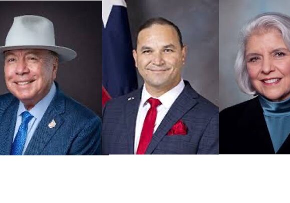 Three professional portrait headshots in formal attire