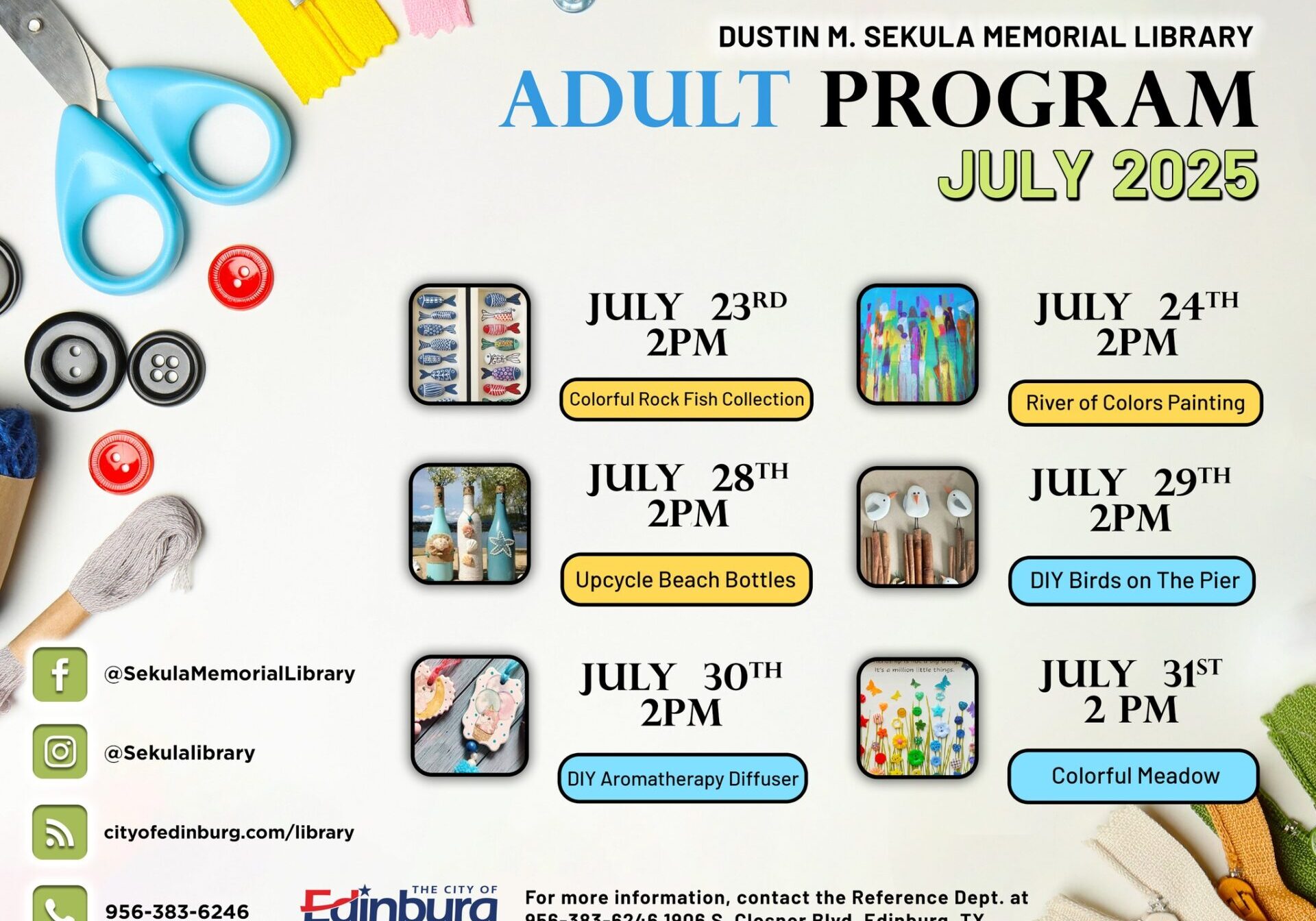Library adult program July 2025 flyer