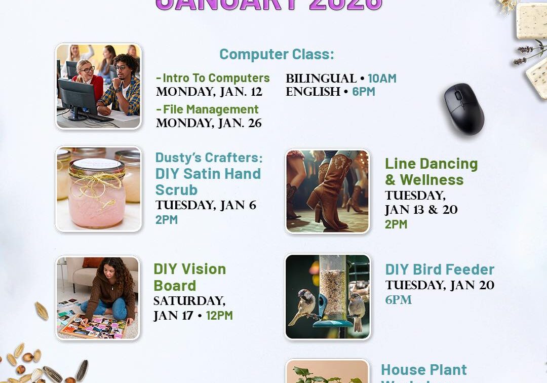 Library adult program flyer January 2026