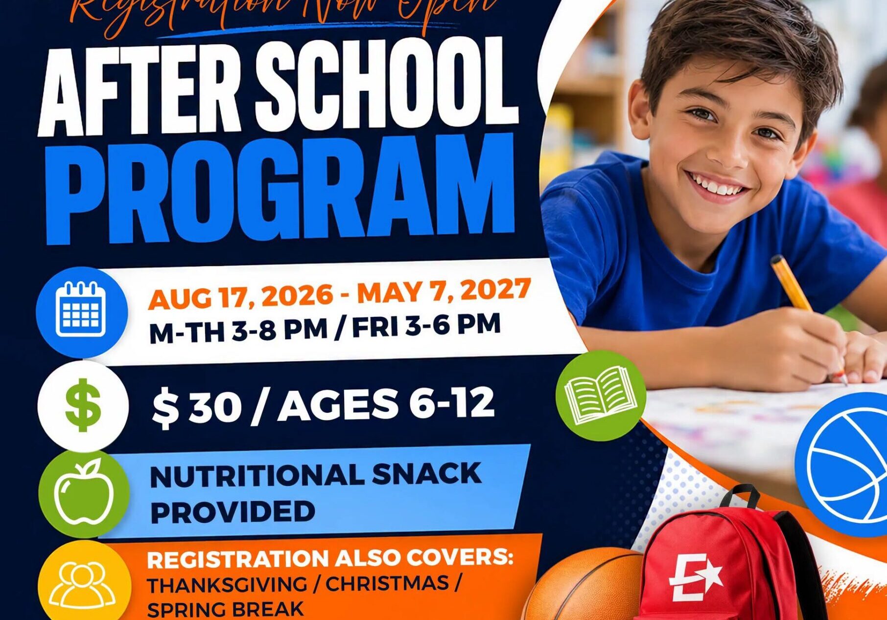 After-school program poster with smiling child