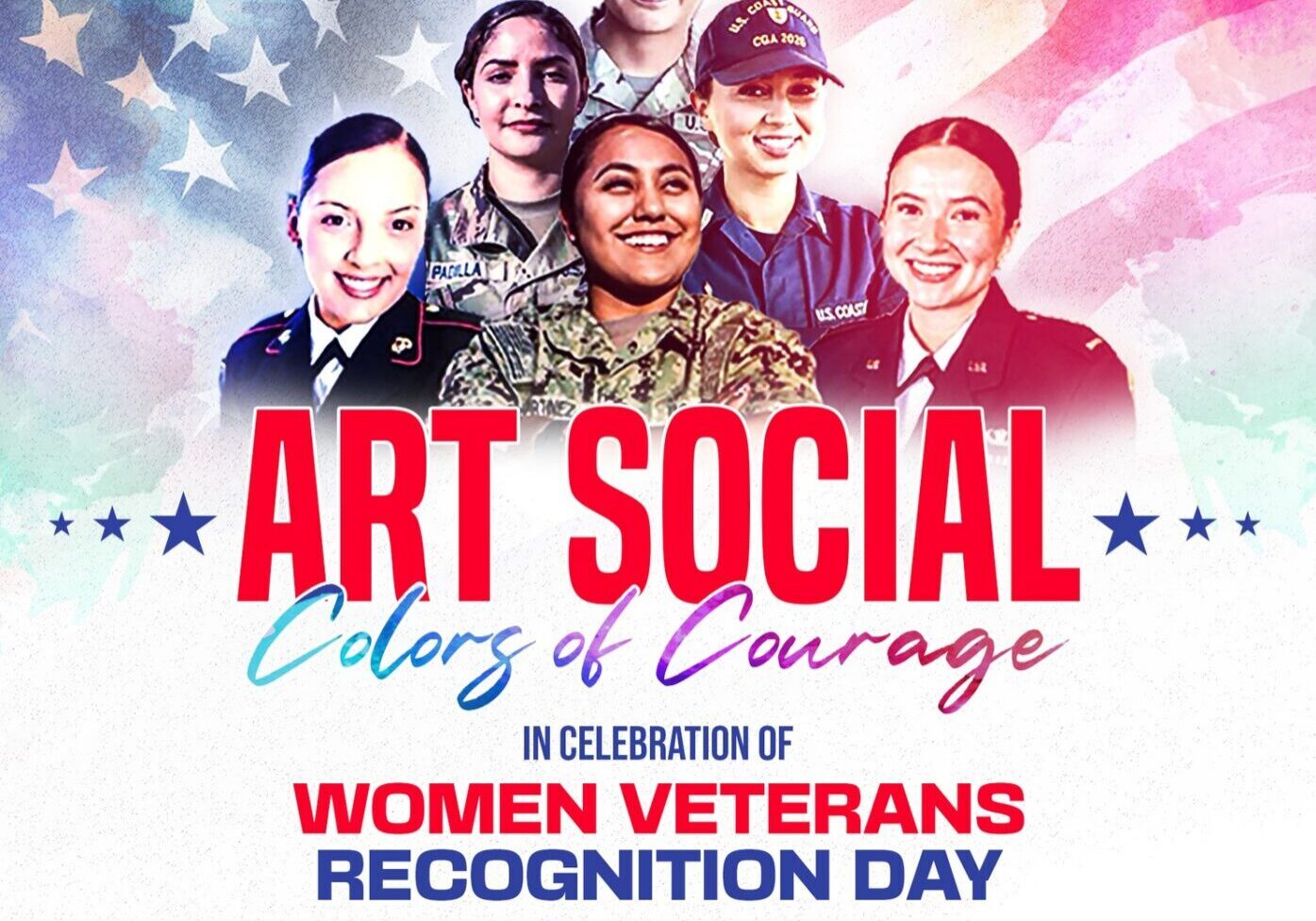 Women veterans poster with American flag backdrop