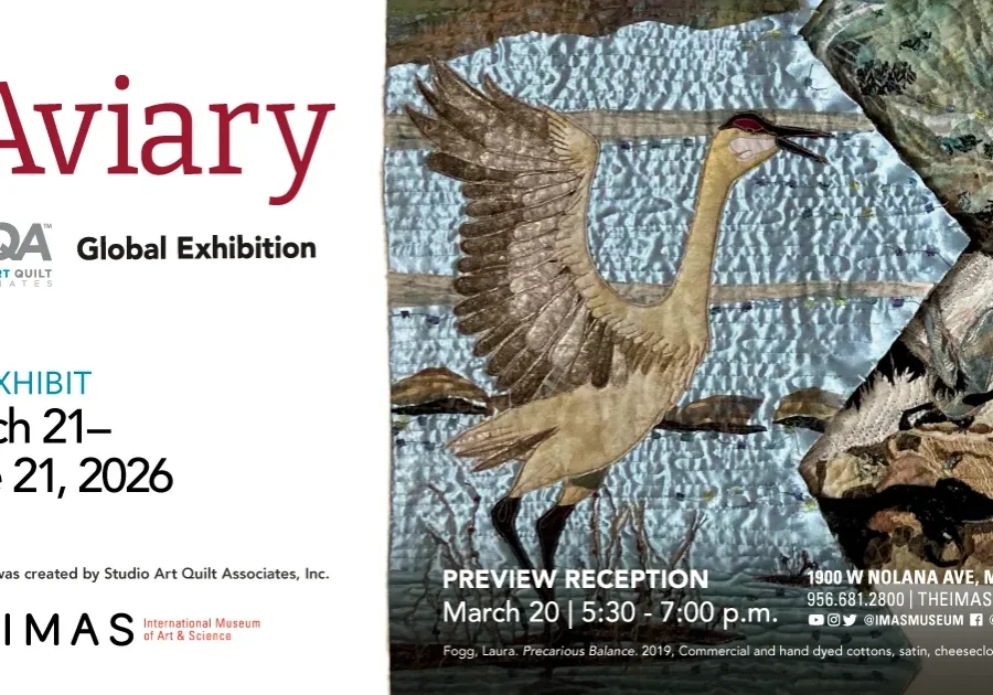 Aviary exhibition banner with quilted birds