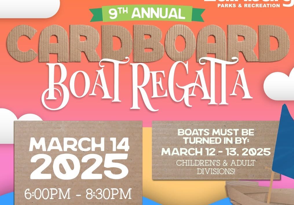 Colorful cardboard boat regatta poster, March 14