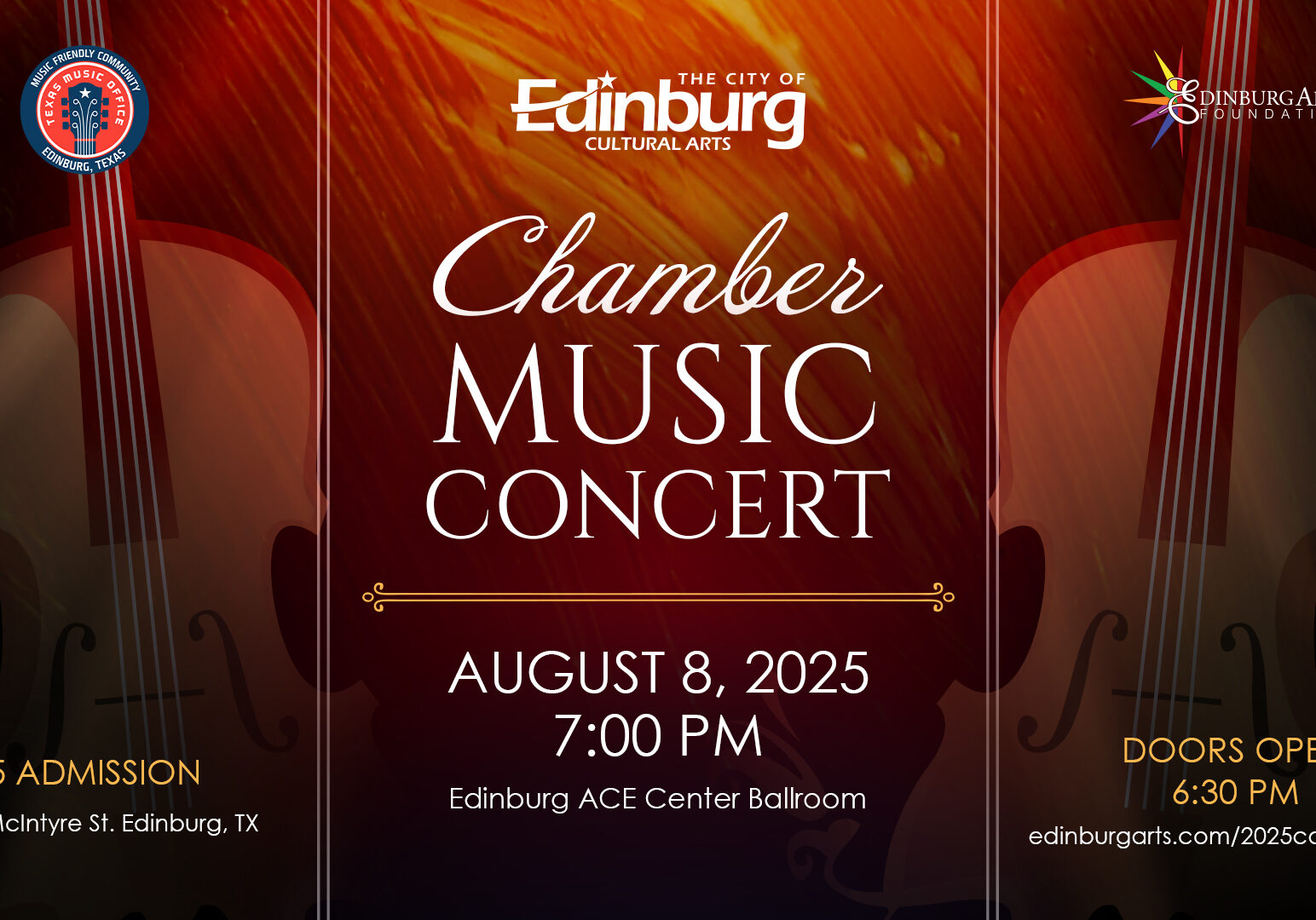 Chamber music concert poster with violins