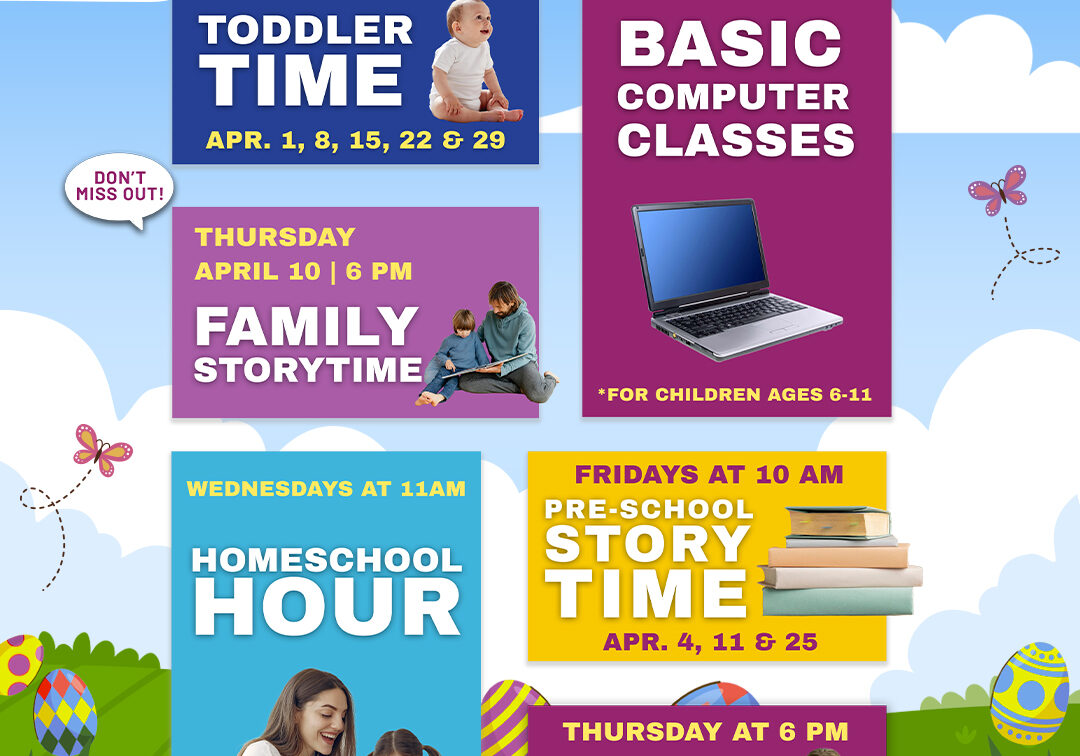 April 2025 children's programs library poster