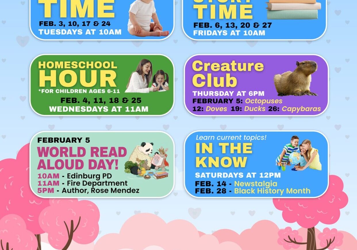 February 2026 children's programs library poster