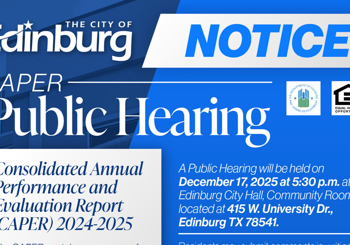 City of Edinburg CAPER public hearing notice