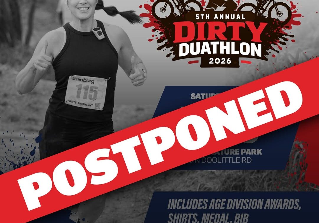 Dirty Duathlon 2026 poster with POSTPONED