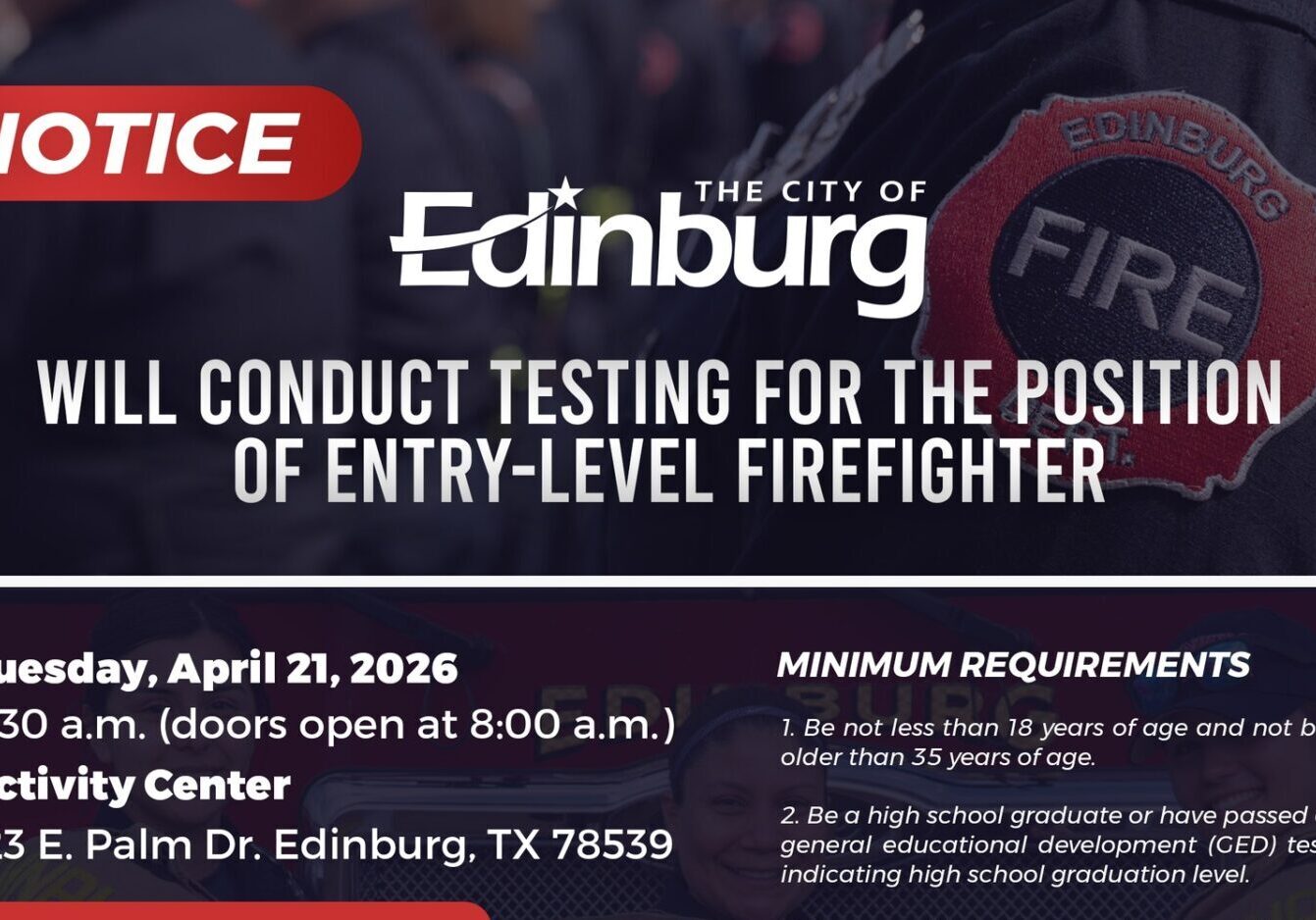 Edinburg entry-level firefighter testing notice