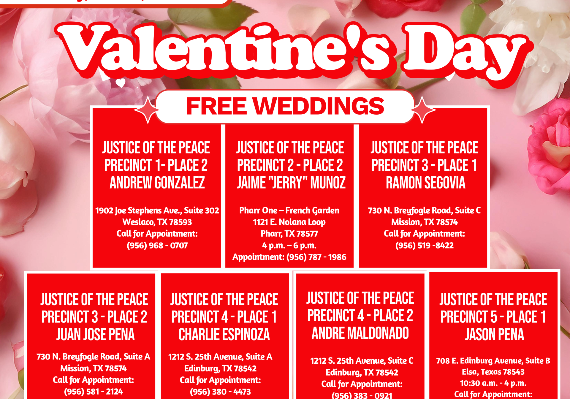 Valentine's Day free weddings flyer with roses