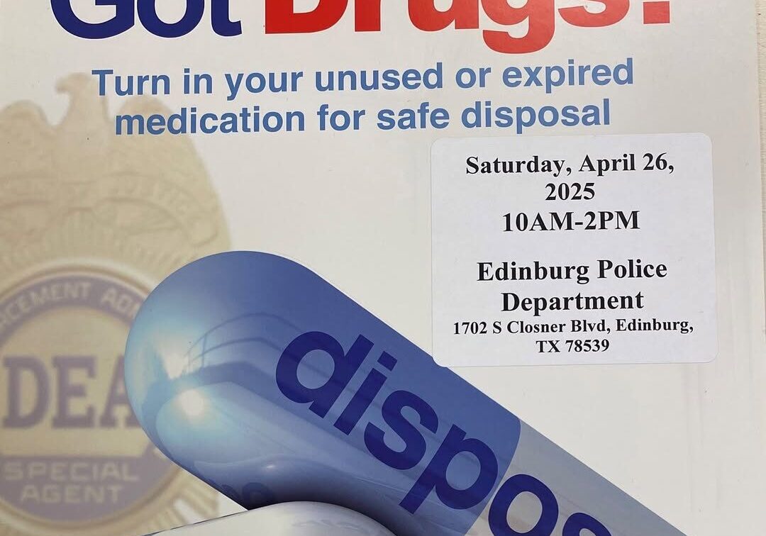 Medication disposal event flyer with capsule graphic