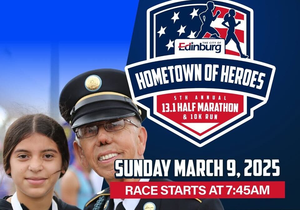 Edinburg Hometown of Heroes half marathon banner