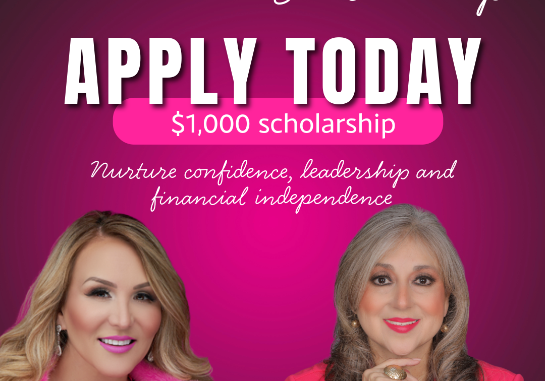 Heart Mind Money scholarship poster with two women