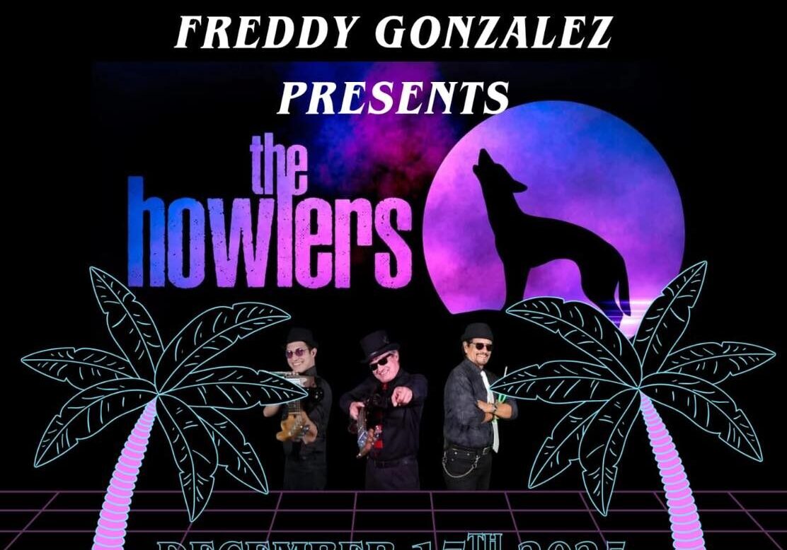 Neon retro band poster with howling wolf