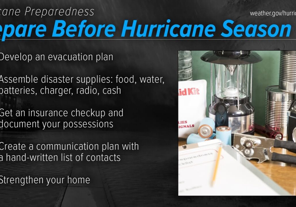 Hurricane preparedness poster showing emergency supplies