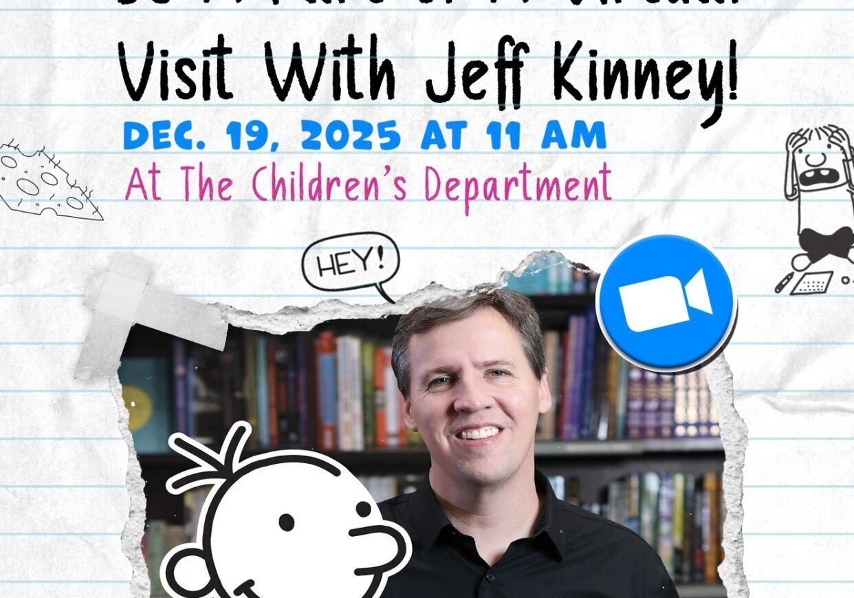 Library poster for virtual children's author visit
