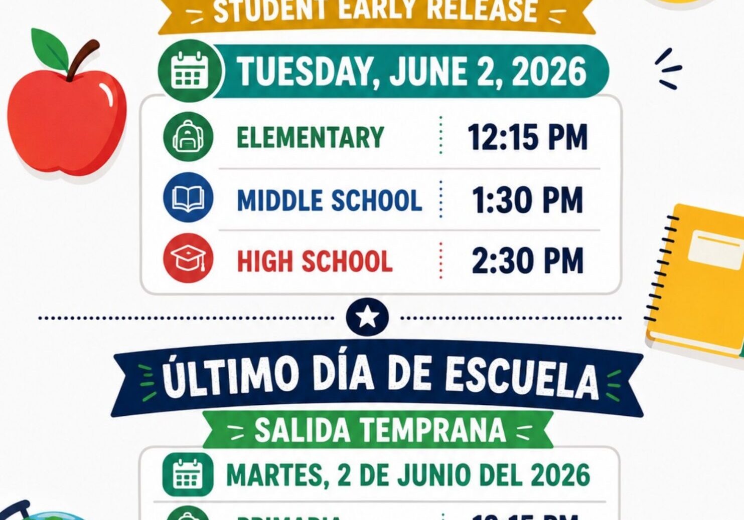 Last day of school early release schedule