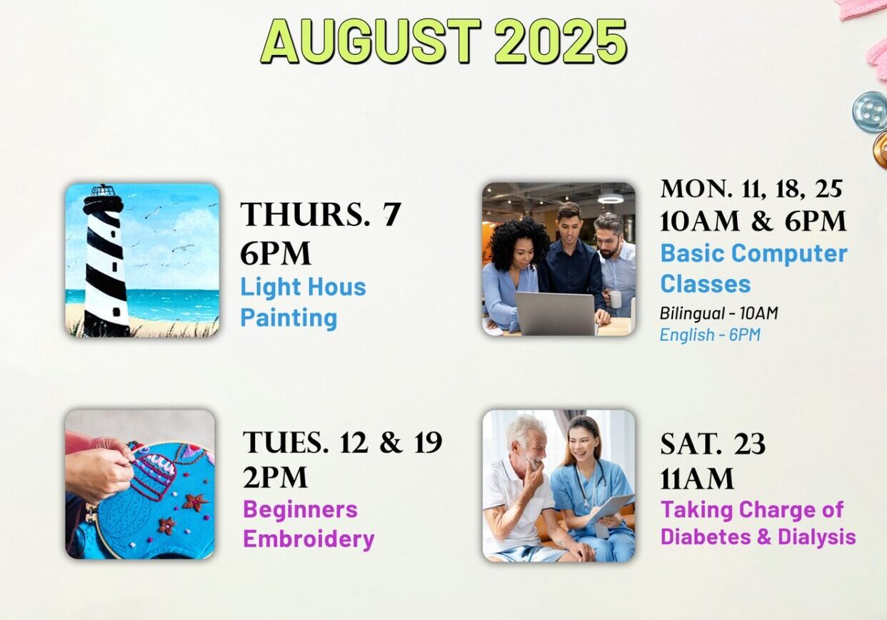 Adult program flyer with colorful craft supplies