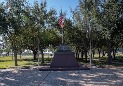 Park veterans memorial with American flag
