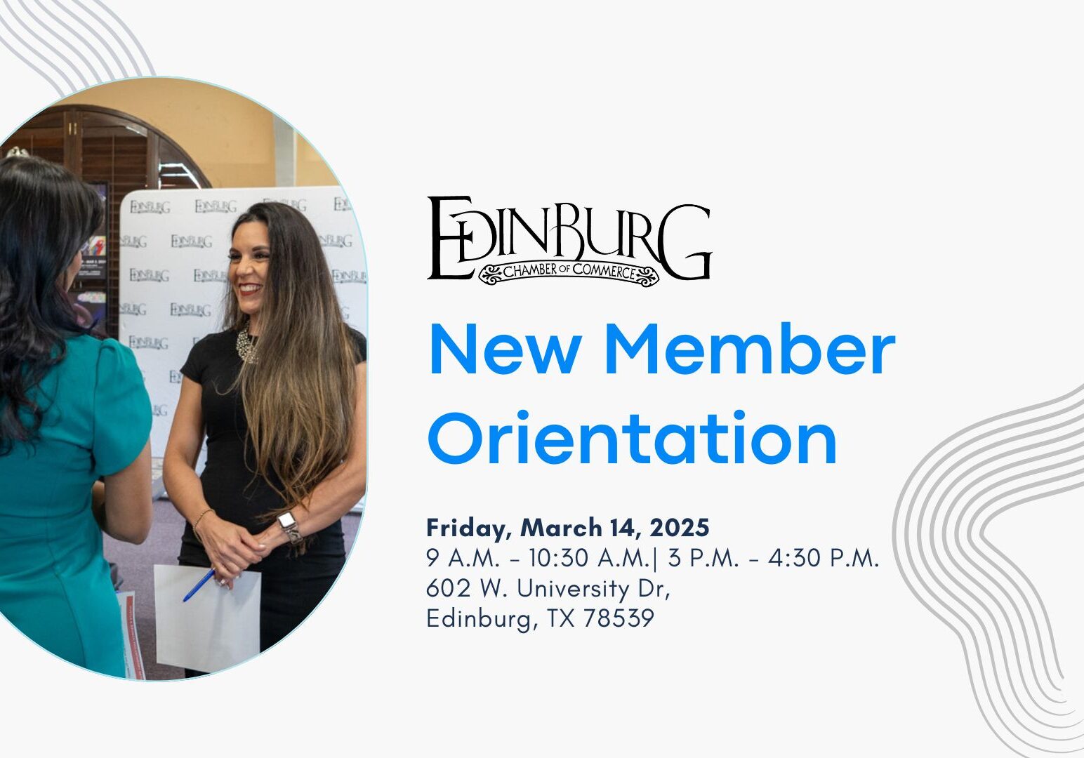 Two women at Edinburg chamber orientation