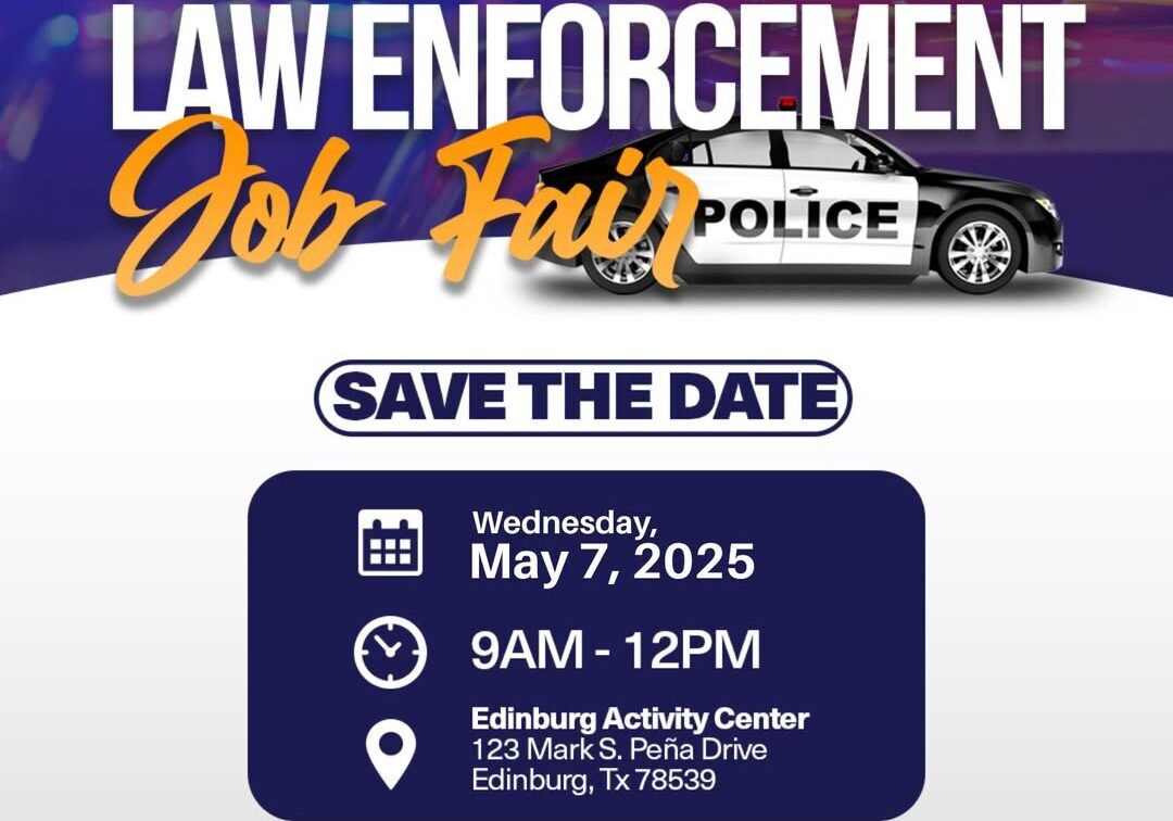 Law enforcement job fair announcement with police car