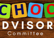 Colorful School Advisory Committee sign on wood