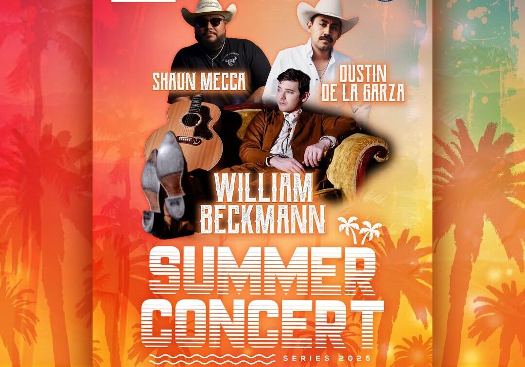 Summer concert poster with three musicians