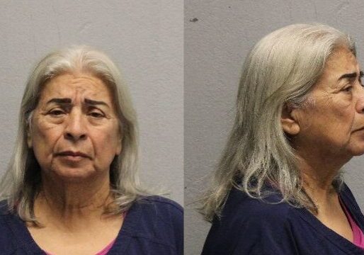 Mugshot of elderly woman with gray hair