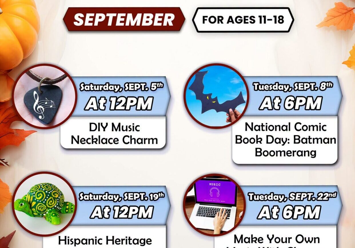 Teen and Tween September program library flyer