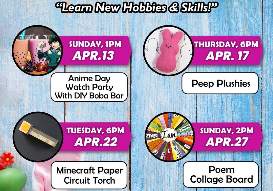 Teen and tween program flyer listing April events