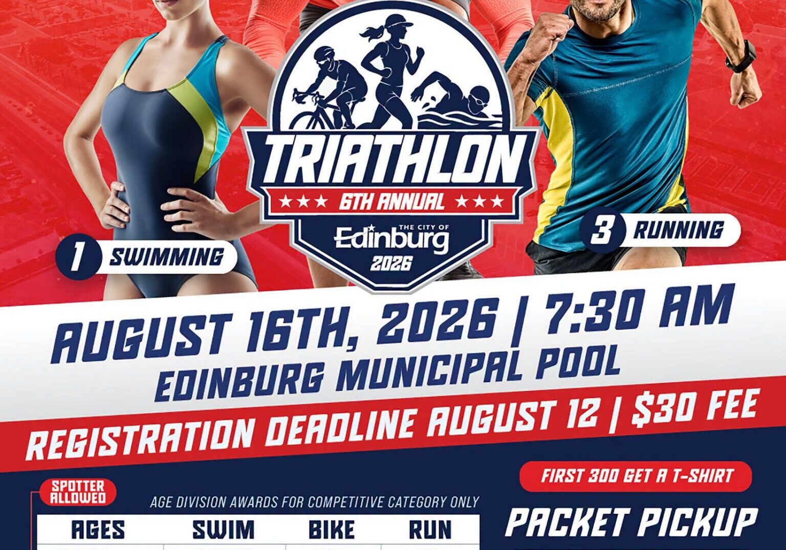 Edinburg triathlon poster with swimmer, cyclist, runner