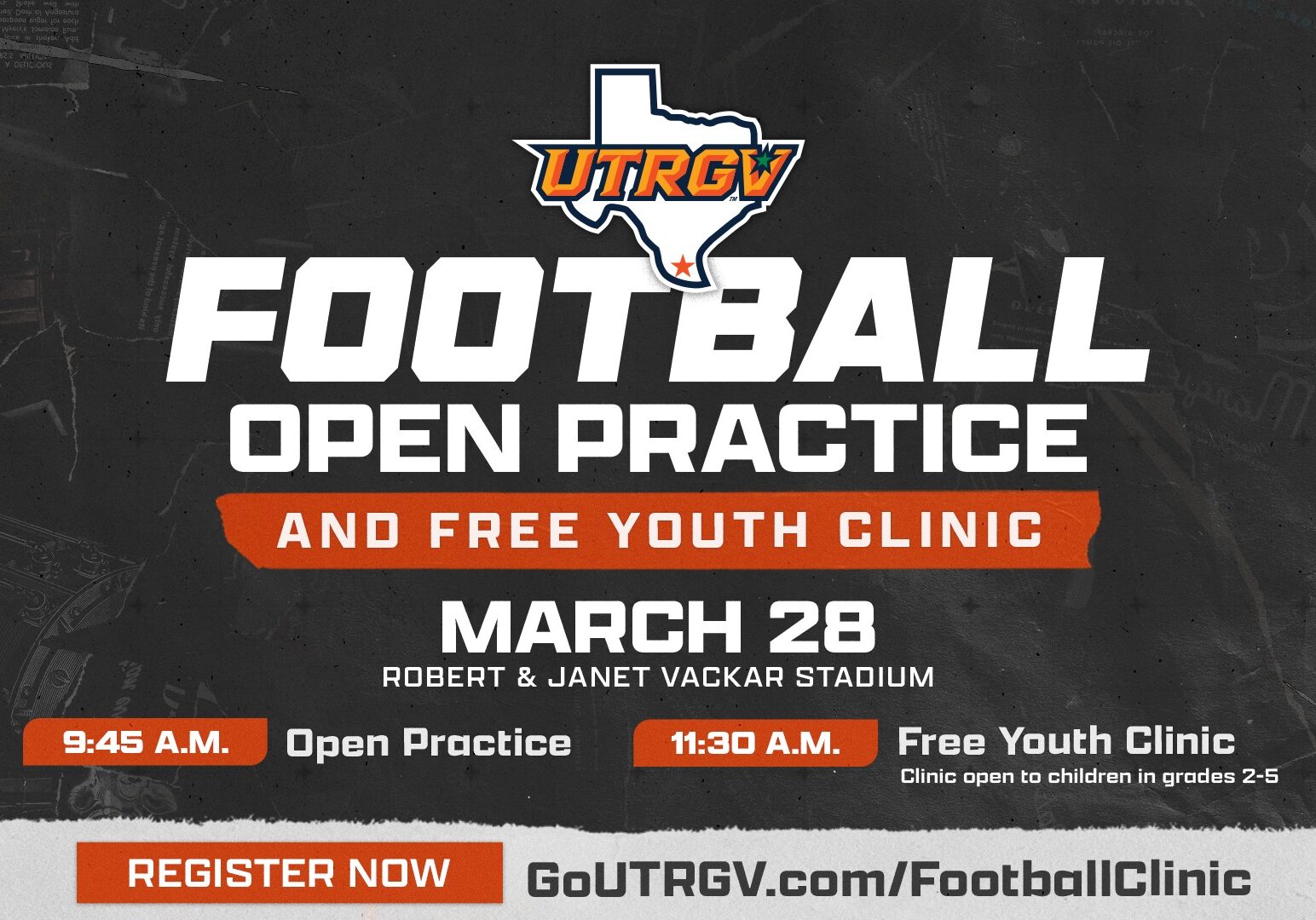 UTRGV football open practice and free youth clinic