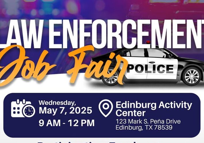 Law enforcement job fair poster with police car