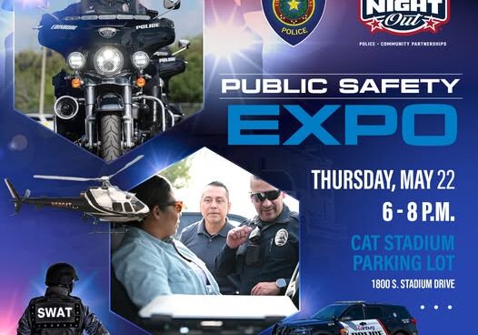 Public safety expo poster with police vehicles