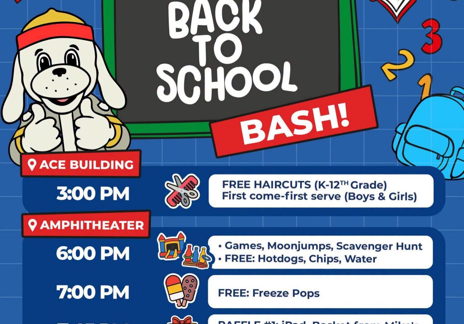 Sparky mascot back to school bash poster