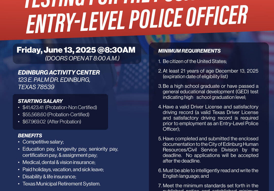 Edinburg Police entry-level officer testing poster