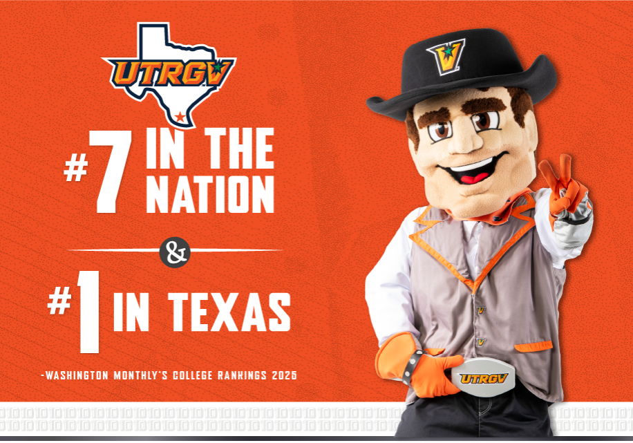 UTRGV mascot and ranking banner